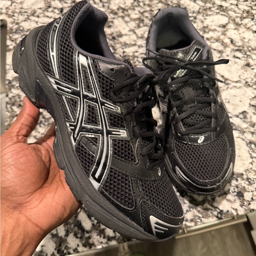 Asics Black Athletic Running Shoes with Silver Accents